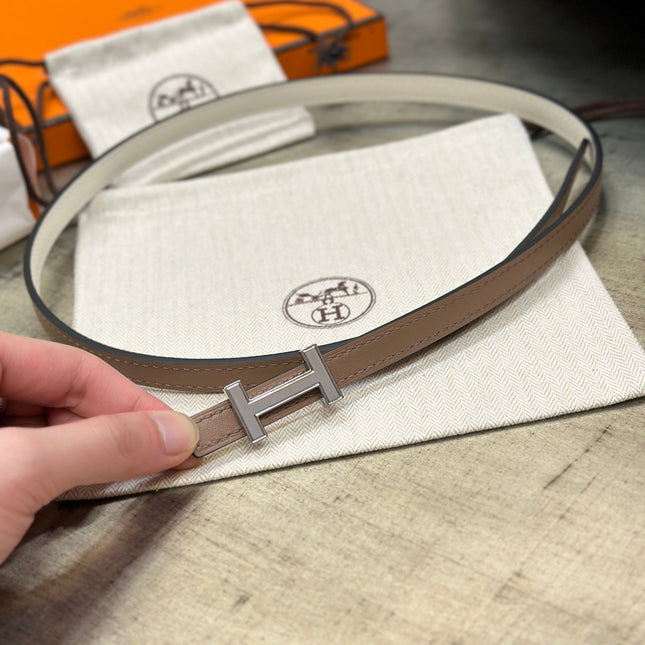 HM FOCUS BUCKLE & REVERSIBLE PEANUT BROWN AND WHITE LEATHER STRAP 13MM SILVER HARDWARE