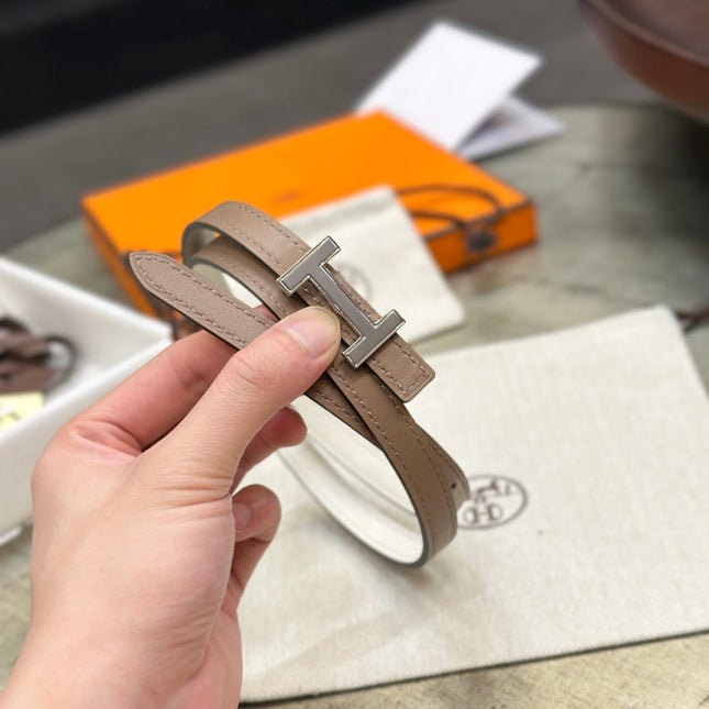 HM FOCUS BUCKLE & REVERSIBLE PEANUT BROWN AND WHITE LEATHER STRAP 13MM SILVER HARDWARE