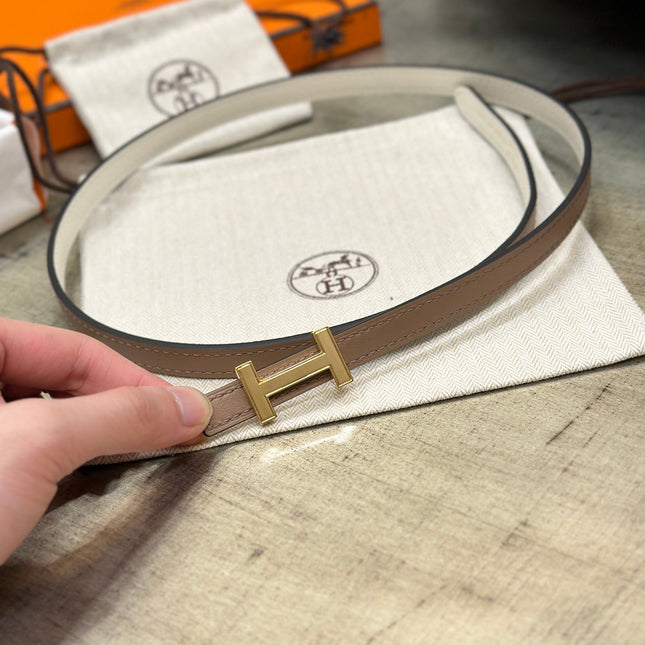 HM FOCUS BUCKLE & REVERSIBLE PEANUT BROWN AND WHITE LEATHER STRAP 13MM GOLD HARDWARE