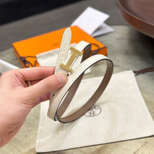 HM FOCUS BUCKLE & REVERSIBLE PEANUT BROWN AND WHITE LEATHER STRAP 13MM GOLD HARDWARE