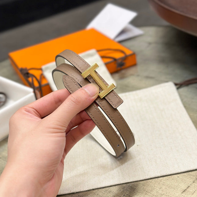 HM FOCUS BUCKLE & REVERSIBLE PEANUT BROWN AND WHITE LEATHER STRAP 13MM GOLD HARDWARE