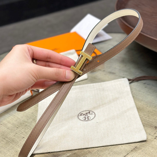 HM FOCUS BUCKLE & REVERSIBLE PEANUT BROWN AND WHITE LEATHER STRAP 13MM GOLD HARDWARE