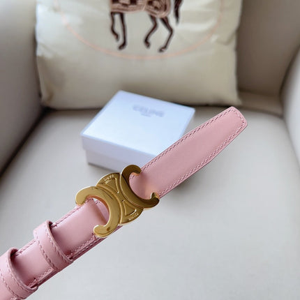 CL MEDIUM 25 MM TRIOMPHE BELT IN PEACHY PINK LEATHER GOLD HARDWARE