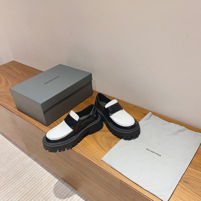 BALENCIAGA 25S LOAFERS IN BLACK MIX WHITE CALFSKIN