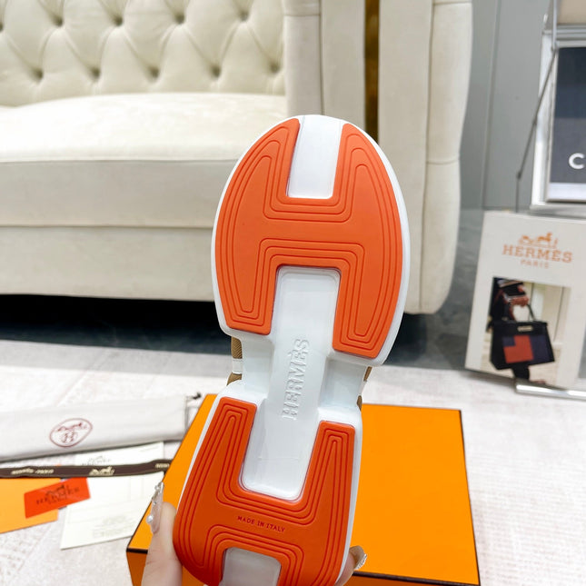 GIGA SNEAKER IN CIDER BROWN STITCHED MESH AND WHITE CALFSKIN