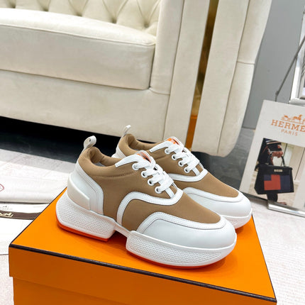 GIGA SNEAKER IN CIDER BROWN STITCHED MESH AND WHITE CALFSKIN