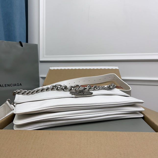 BB SOFT FLAP BAG 36 IN WHITE PEACH CALFSKIN SILVER HARDWARE