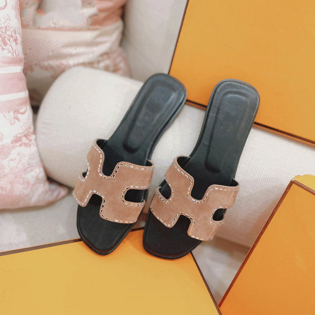 0ran Sandal Calfskin Rhinestone Brown