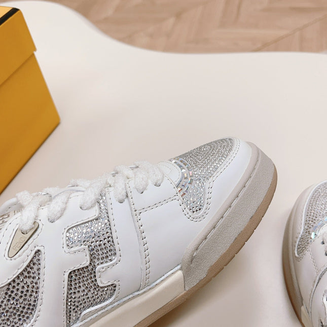 FENDI CASUAL SNEAKER IN WHITE CALFSKIN ATTACH RHINSTONES