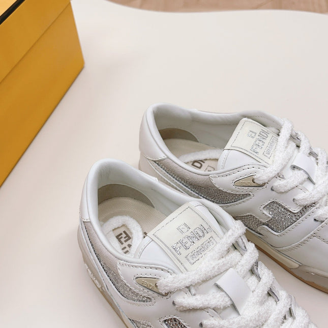 FENDI CASUAL SNEAKER IN WHITE CALFSKIN ATTACH RHINSTONES