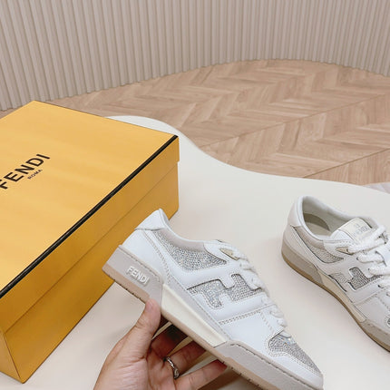 FENDI CASUAL SNEAKER IN WHITE CALFSKIN ATTACH RHINSTONES
