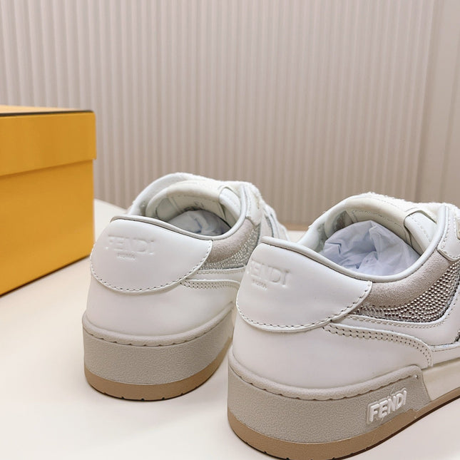 FENDI CASUAL SNEAKER IN WHITE CALFSKIN ATTACH RHINSTONES