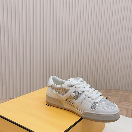 FENDI CASUAL SNEAKER IN WHITE CALFSKIN ATTACH RHINSTONES