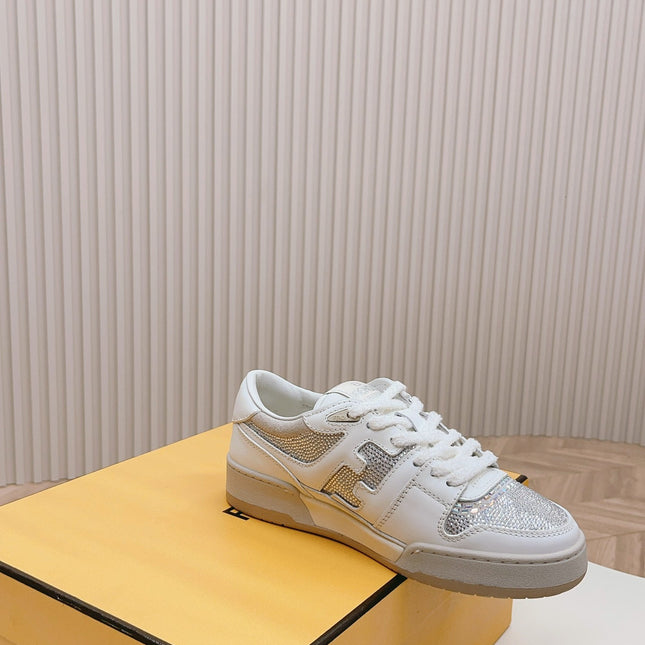 FENDI CASUAL SNEAKER IN WHITE CALFSKIN ATTACH RHINSTONES