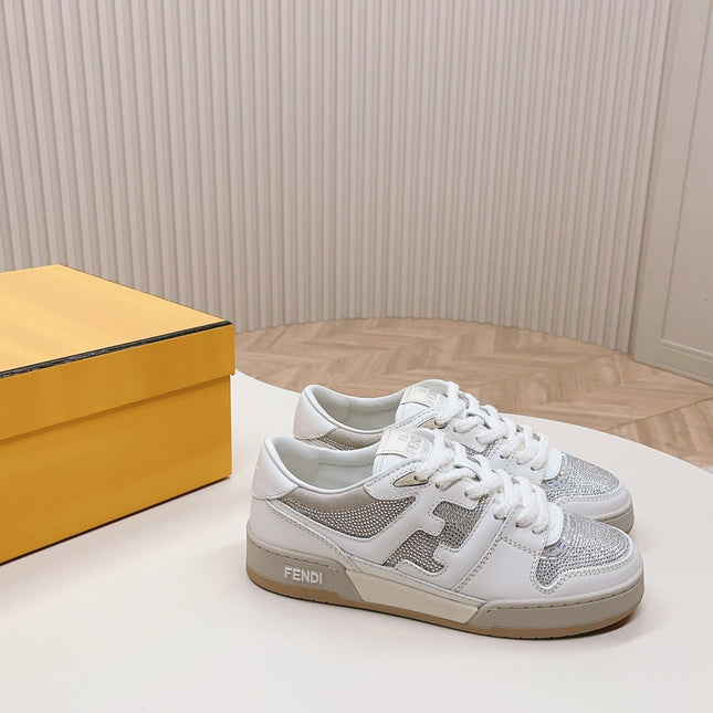 FENDI CASUAL SNEAKER IN WHITE CALFSKIN ATTACH RHINSTONES