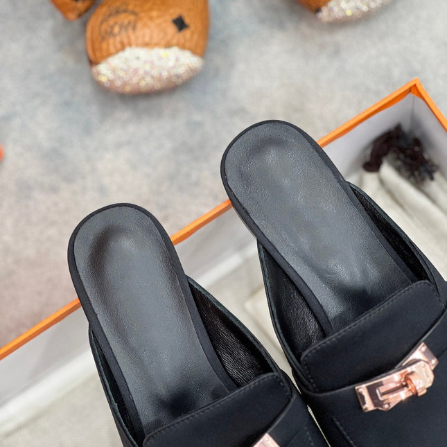 0Z Mule Black Silk Thick Cloth/Sheepskin