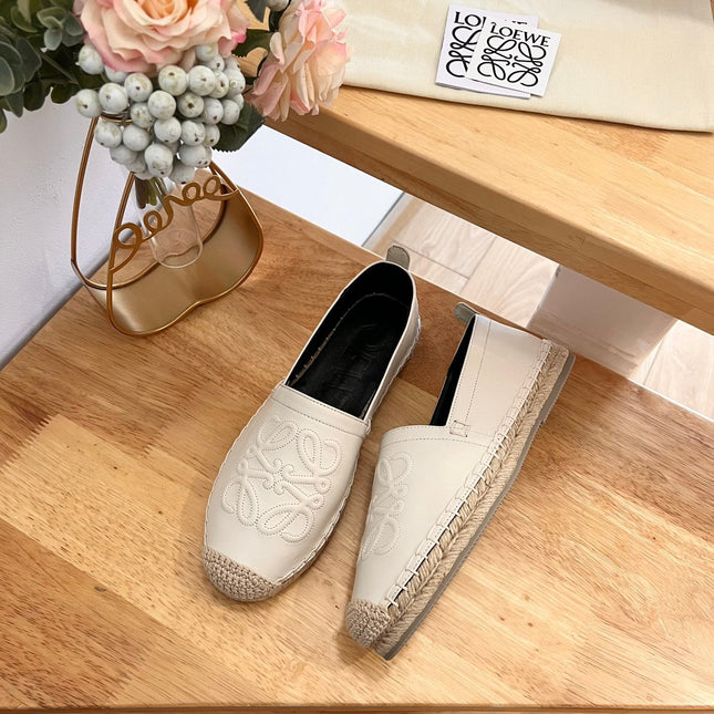 Loew Anagram Espadrille Ivory Black Leather