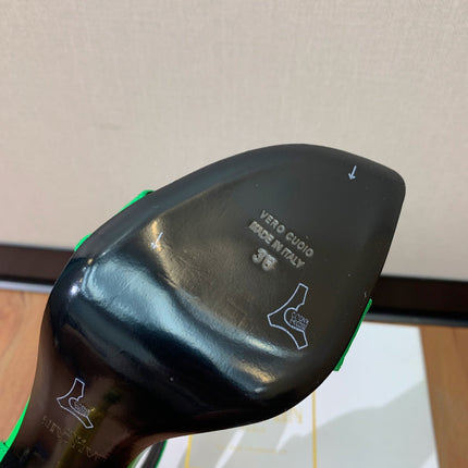 BALMAIN 25S SQUARE STRAP HIGH HEELS 100MM IN GREEN PATENT CALFSKIN