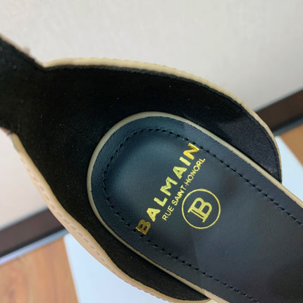 BALMAIN 25S SQUARE STRAP HIGH HEELS 100MM IN BEIGE GRAY CALFSKIN