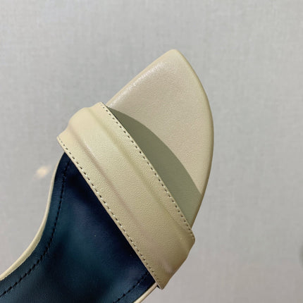 BALMAIN 25S SQUARE STRAP HIGH HEELS 100MM IN BEIGE GRAY CALFSKIN