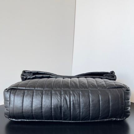 MONACO BAG 43 IN BLACK QUILTED THIN CALFSKIN SILVER HARDWARE