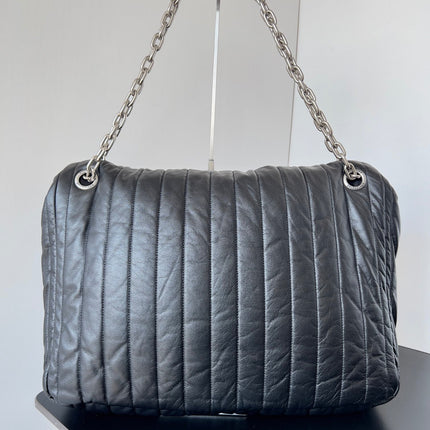 MONACO BAG 43 IN BLACK QUILTED THIN CALFSKIN SILVER HARDWARE