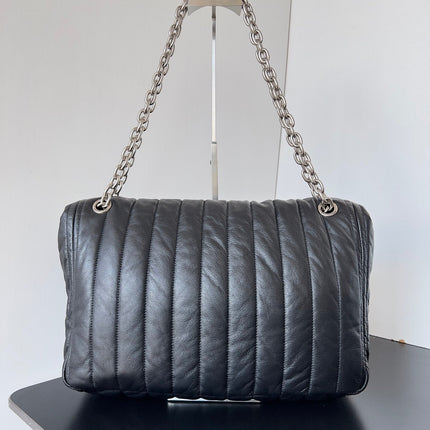 MONACO BAG 32 IN BLACK QUILTED THIN CALFSKIN SILVER HARDWARE