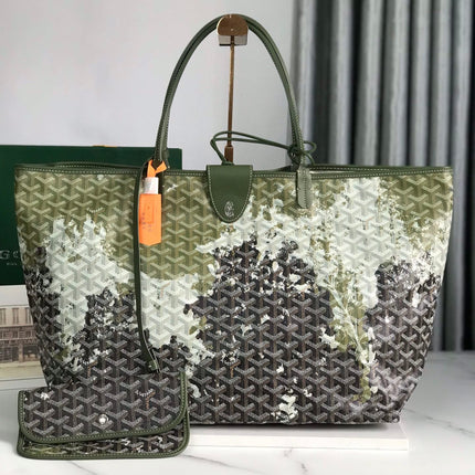 SAINT LOUIS GM BAG 40 IN GREEN MIX BLACK GOYARDINE CANVAS