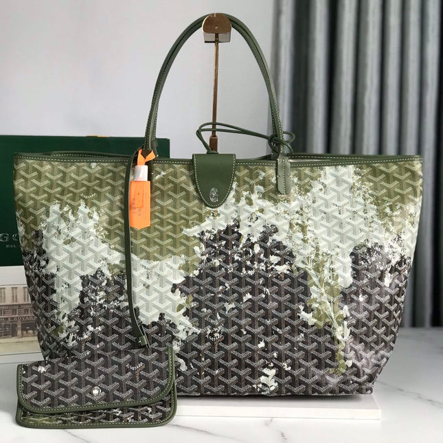SAINT LOUIS GM BAG 40 IN GREEN MIX BLACK GOYARDINE CANVAS