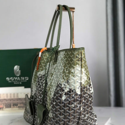 SAINT LOUIS GM BAG 40 IN GREEN MIX BLACK GOYARDINE CANVAS