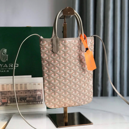 POITIERS CLAIRE-VOIE BAG 24 IN GREY MIX PINK GOYARDINE CANVAS AND CALFSKIN