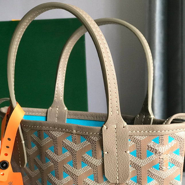 POITIERS CLAIRE-VOIE BAG 24 IN GREY MIX BLUE GOYARDINE CANVAS AND CALFSKIN