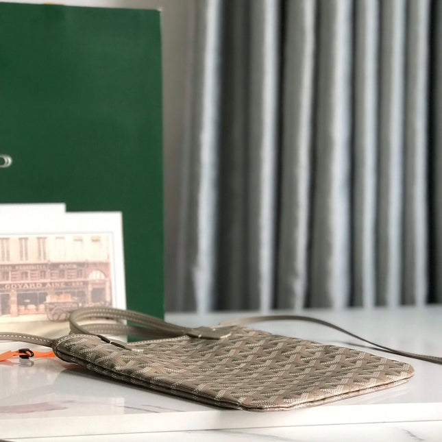 POITIERS CLAIRE-VOIE BAG 24 IN GREY MIX GREEN GOYARDINE CANVAS AND CALFSKIN