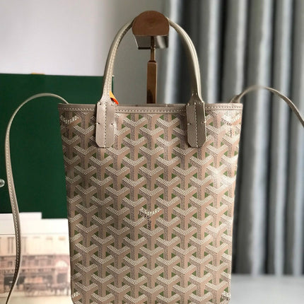 POITIERS CLAIRE-VOIE BAG 24 IN GREY MIX GREEN GOYARDINE CANVAS AND CALFSKIN