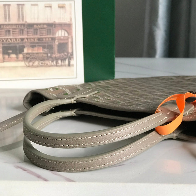 POITIERS CLAIRE-VOIE BAG 24 IN GREY MIX GREEN GOYARDINE CANVAS AND CALFSKIN
