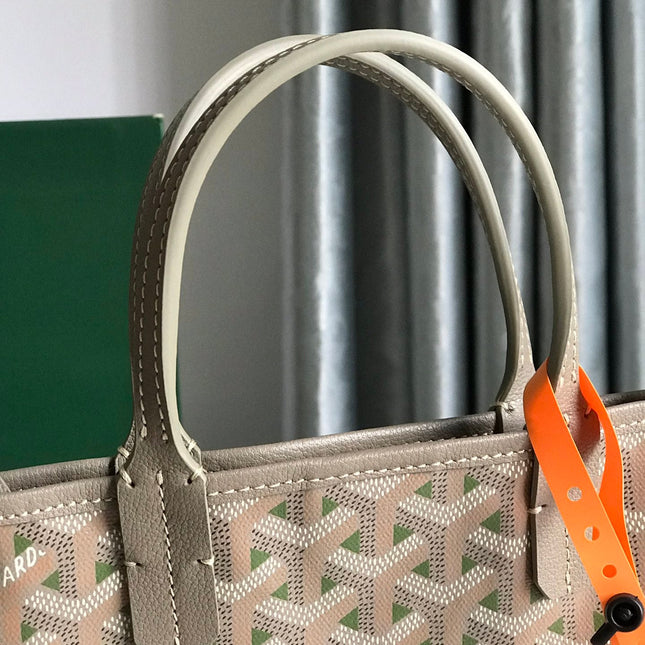 POITIERS CLAIRE-VOIE BAG 24 IN GREY MIX GREEN GOYARDINE CANVAS AND CALFSKIN