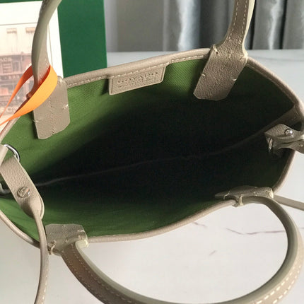 POITIERS CLAIRE-VOIE BAG 24 IN GREY MIX GREEN GOYARDINE CANVAS AND CALFSKIN