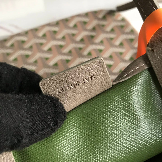 POITIERS CLAIRE-VOIE BAG 24 IN GREY MIX GREEN GOYARDINE CANVAS AND CALFSKIN
