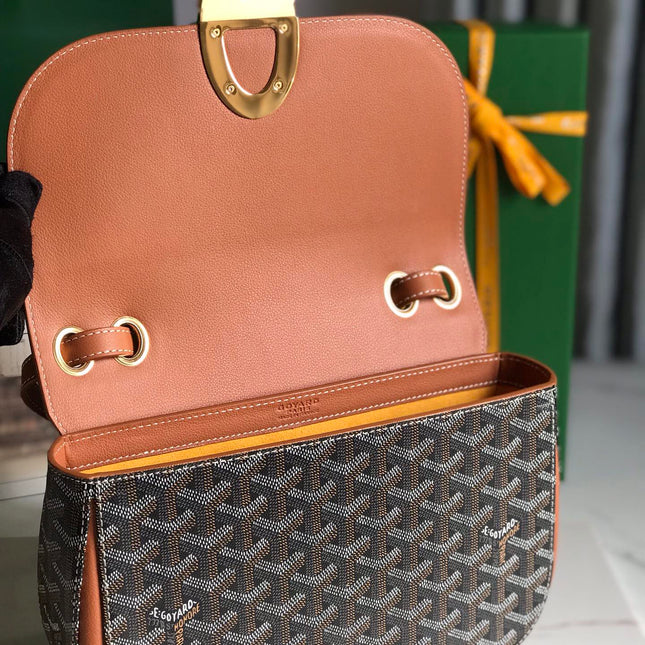 233 BAG 25 IN TAN CALFKIN AND BLACK GOYARDINE CANVAS