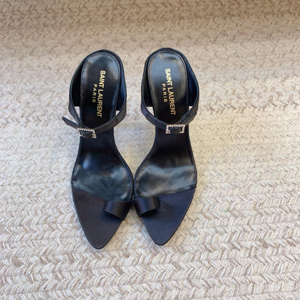 GAP CRYSTAL-BUCKLE SLIDE SANDALS IN BLACK SILK