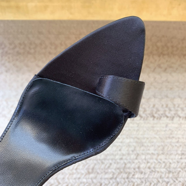 GAP CRYSTAL-BUCKLE SLIDE SANDALS IN BLACK SILK