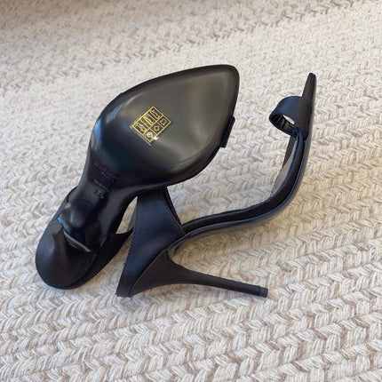 GAP CRYSTAL-BUCKLE SLIDE SANDALS IN BLACK SILK