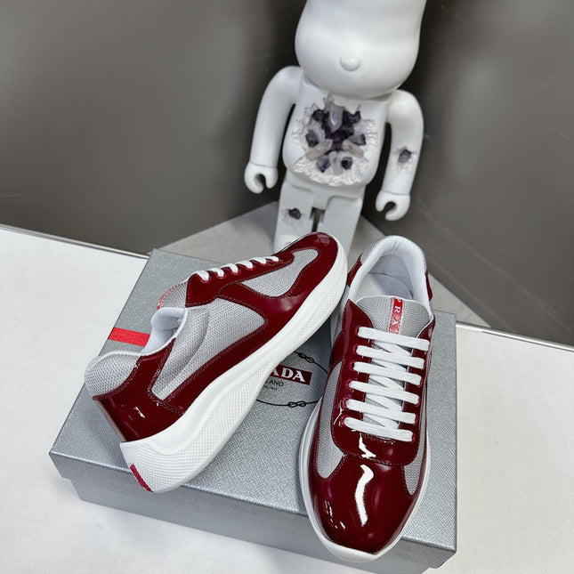 PRADA SNEAKERS IN BURDUNDY RED CALFSKIN AND MESH