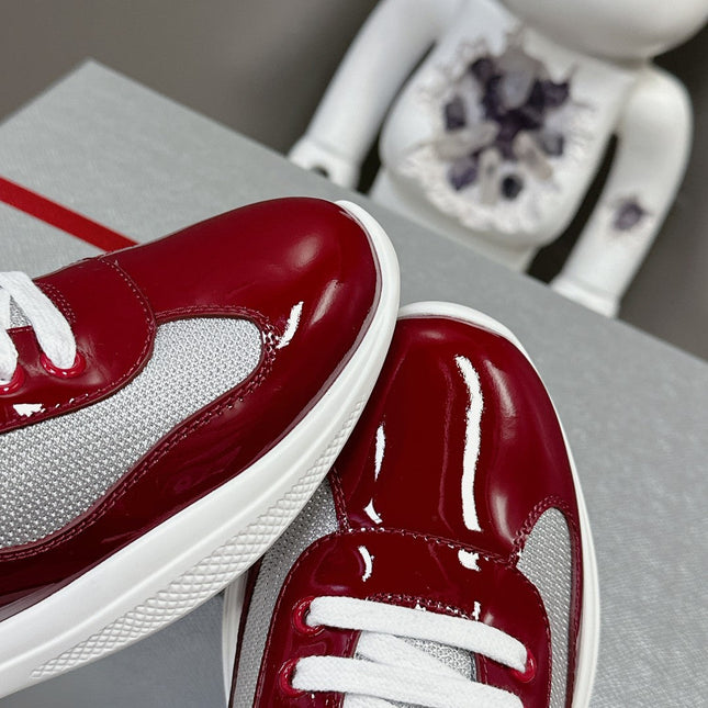 PRADA SNEAKERS IN BURDUNDY RED CALFSKIN AND MESH