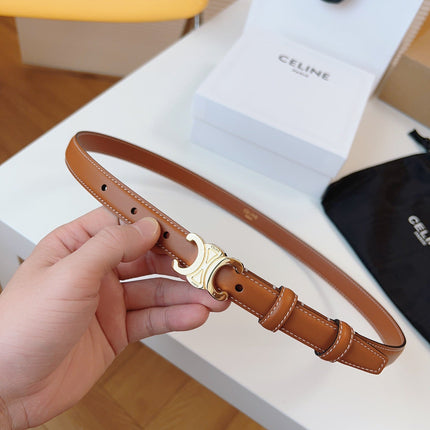 CELINE 25S TRIOMPHE BELT 18MM IN DARK CARAMEL CALFSKIN GOLD HARDWARE 580706