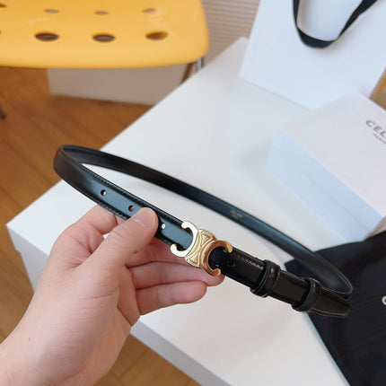 CELINE 25S TRIOMPHE BELT 18MM IN BLACK CALFSKIN GOLD HARDWARE 580707