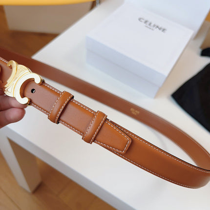 CELINE 25S TRIOMPHE BELT 25MM IN CARAMEL CALFSKIN GOLD HARDWARE 580704