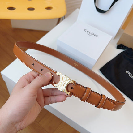 CELINE 25S TRIOMPHE BELT 25MM IN CARAMEL CALFSKIN GOLD HARDWARE 580704