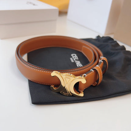 CELINE 25S TRIOMPHE BELT 25MM IN CARAMEL CALFSKIN GOLD HARDWARE 580704