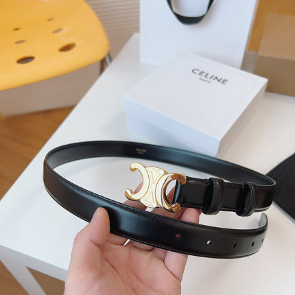 CELINE 25S TRIOMPHE BELT 25MM IN BLACK CALFSKIN GOLD HARDWARE 580705